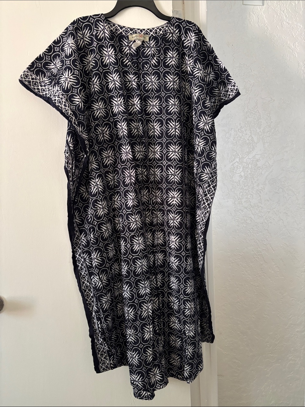 Black&White Maxi Women’s Dress-Caftan Relaxed Block Print Resort Beach or House